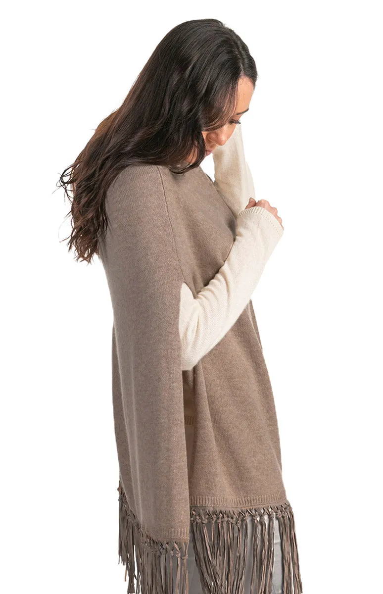 Poncho con Frange in pelle