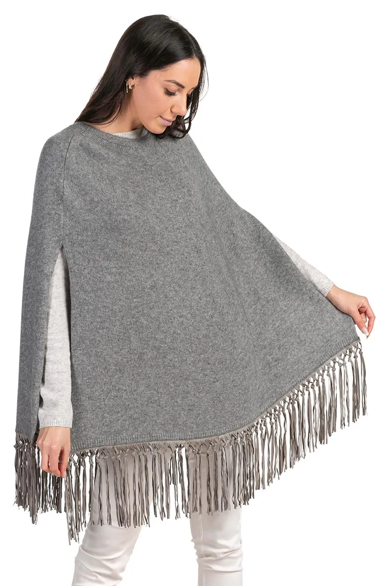 Poncho con Frange in pelle