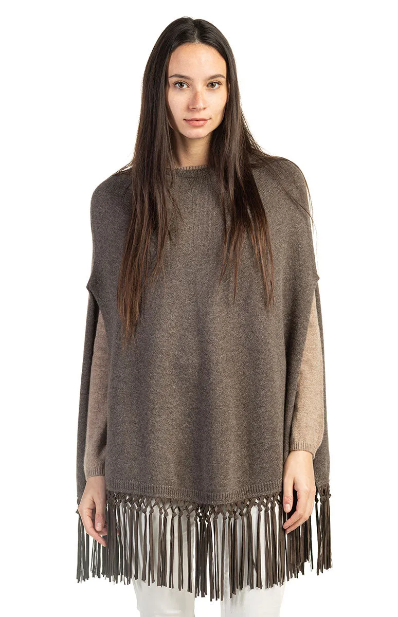 Poncho con Frange in pelle
