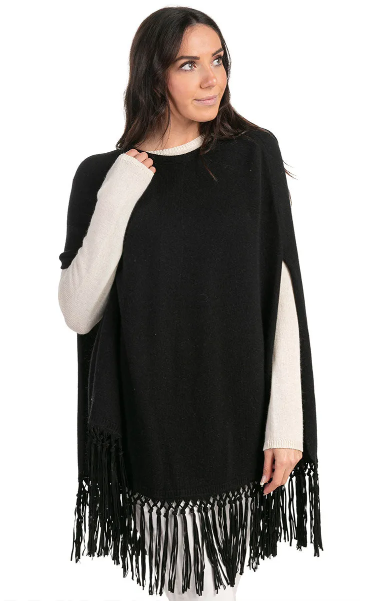 Poncho con Frange in pelle
