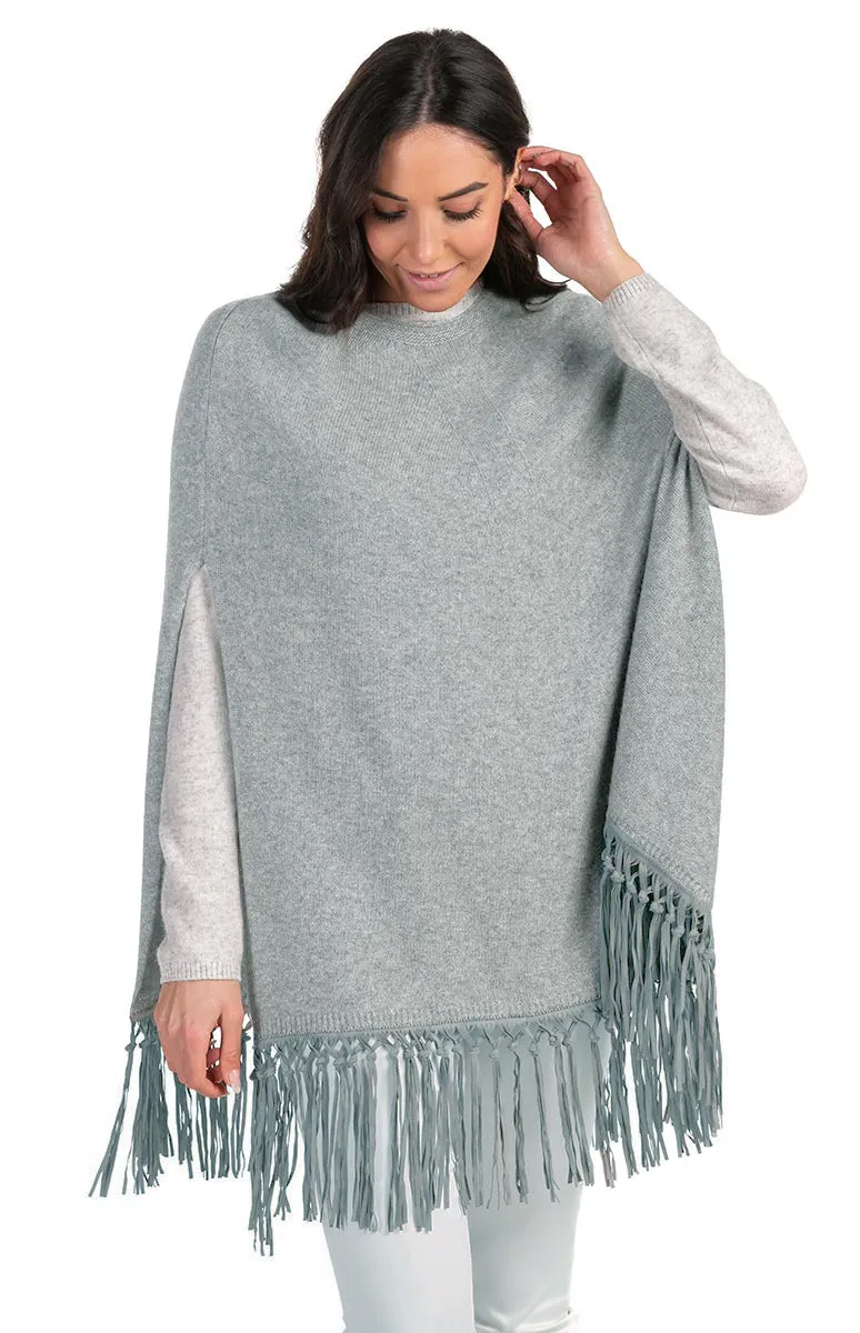 Poncho con Frange in pelle