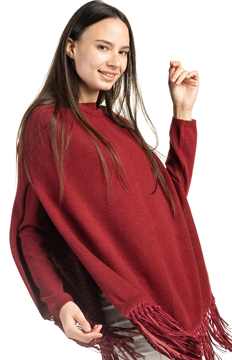 Poncho con Frange in pelle