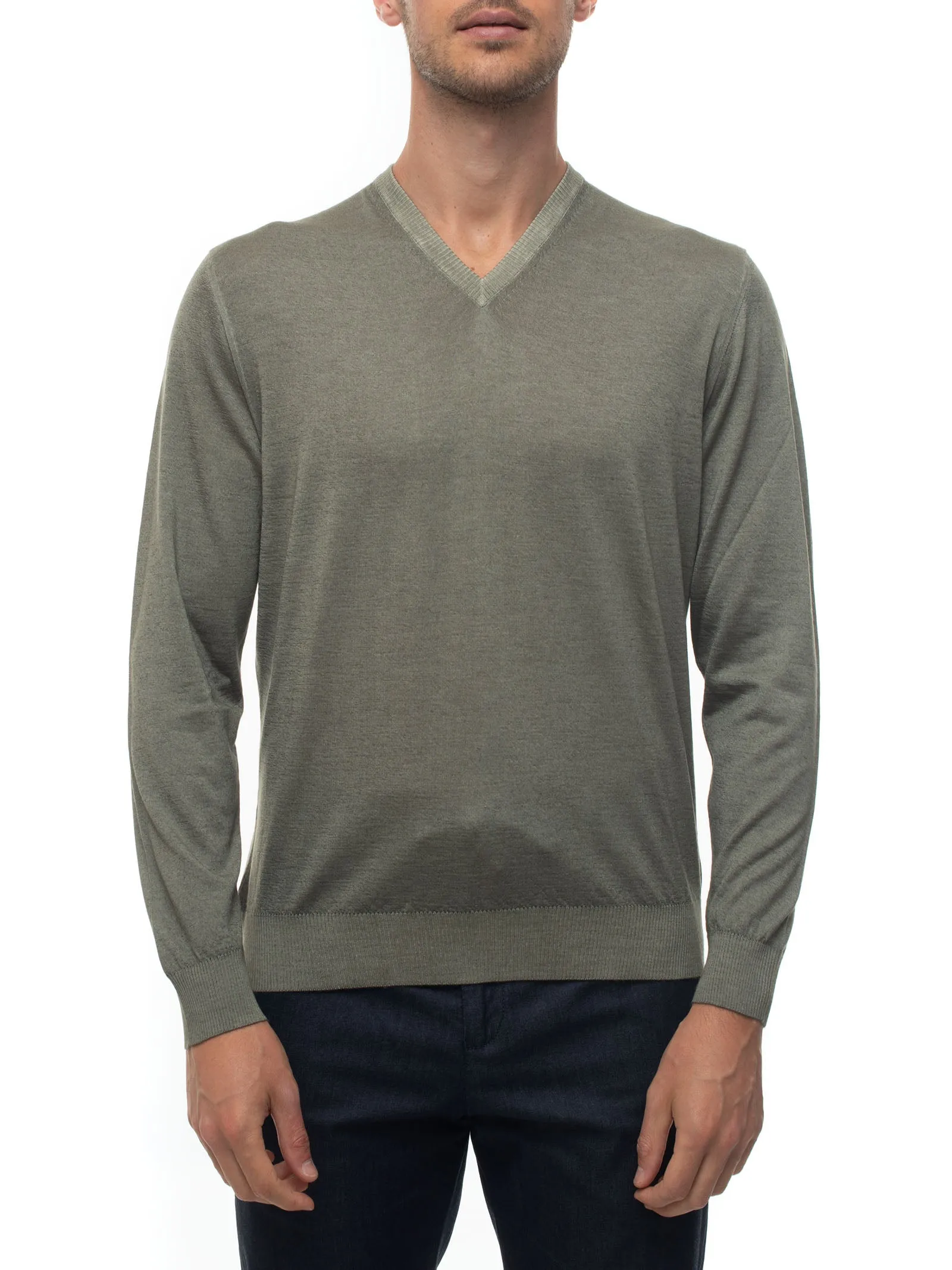 Pullover collo a V Verde Kiton Uomo