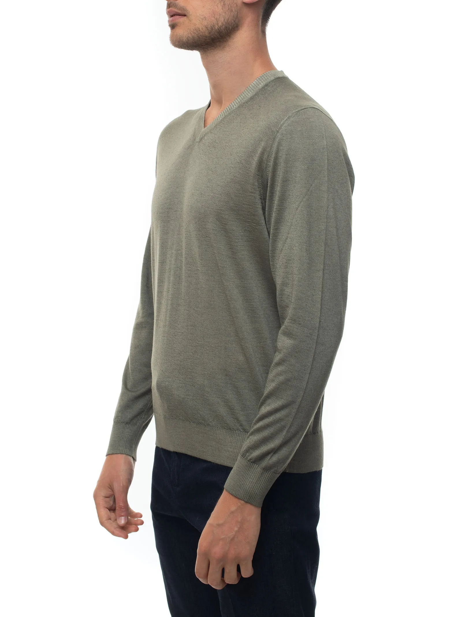Pullover collo a V Verde Kiton Uomo