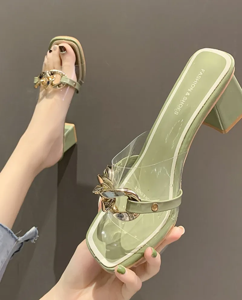 Sandali Punta Quadrata Open Toe Donna Trans Coppie Tacco Quadrato Pantofole Pers