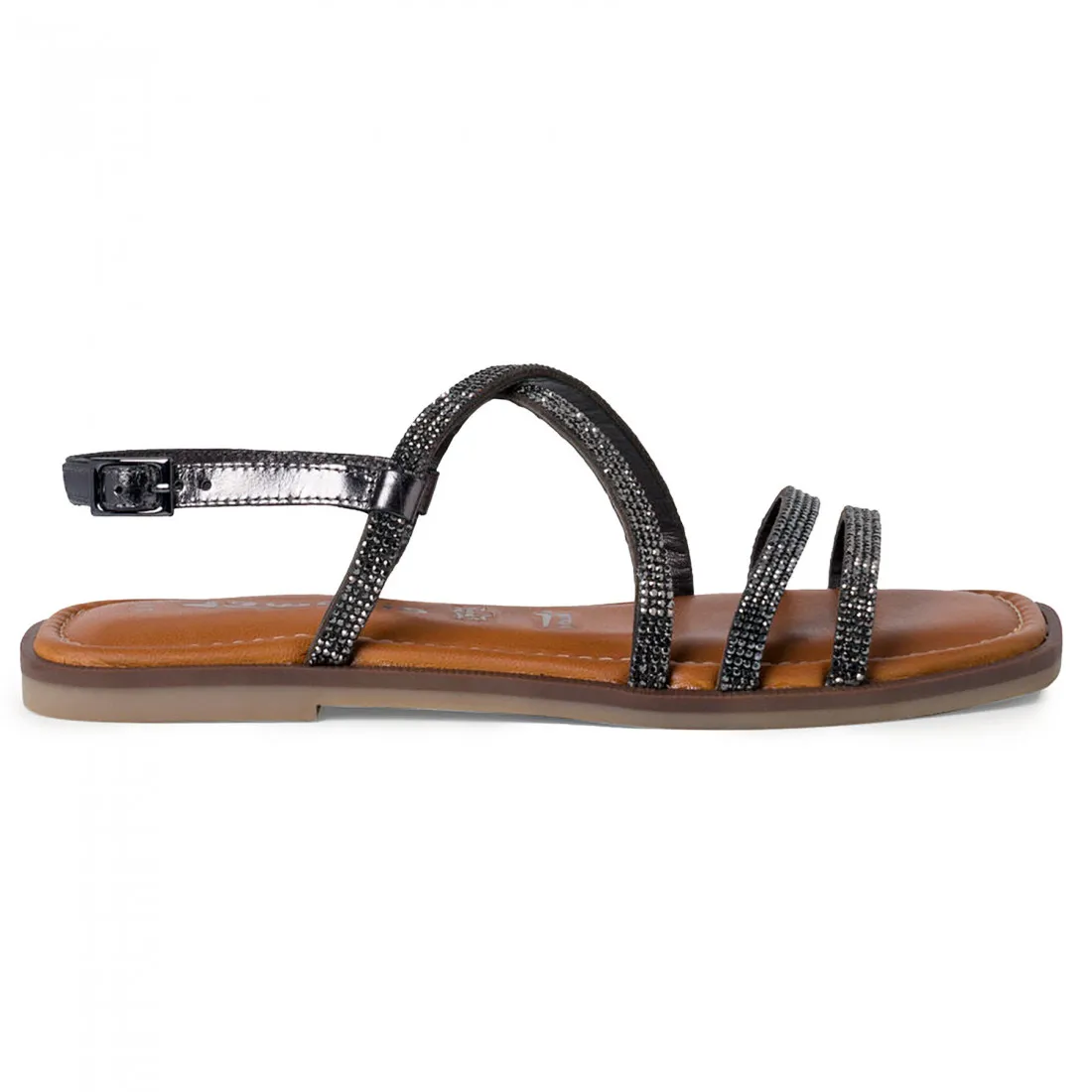 Sandalo da donna Tamaris argento scuro in pelle e strass