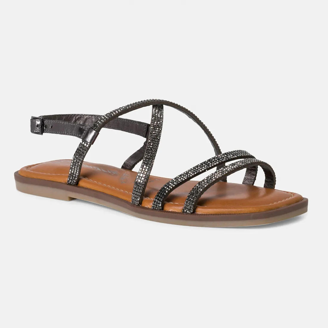 Sandalo da donna Tamaris argento scuro in pelle e strass