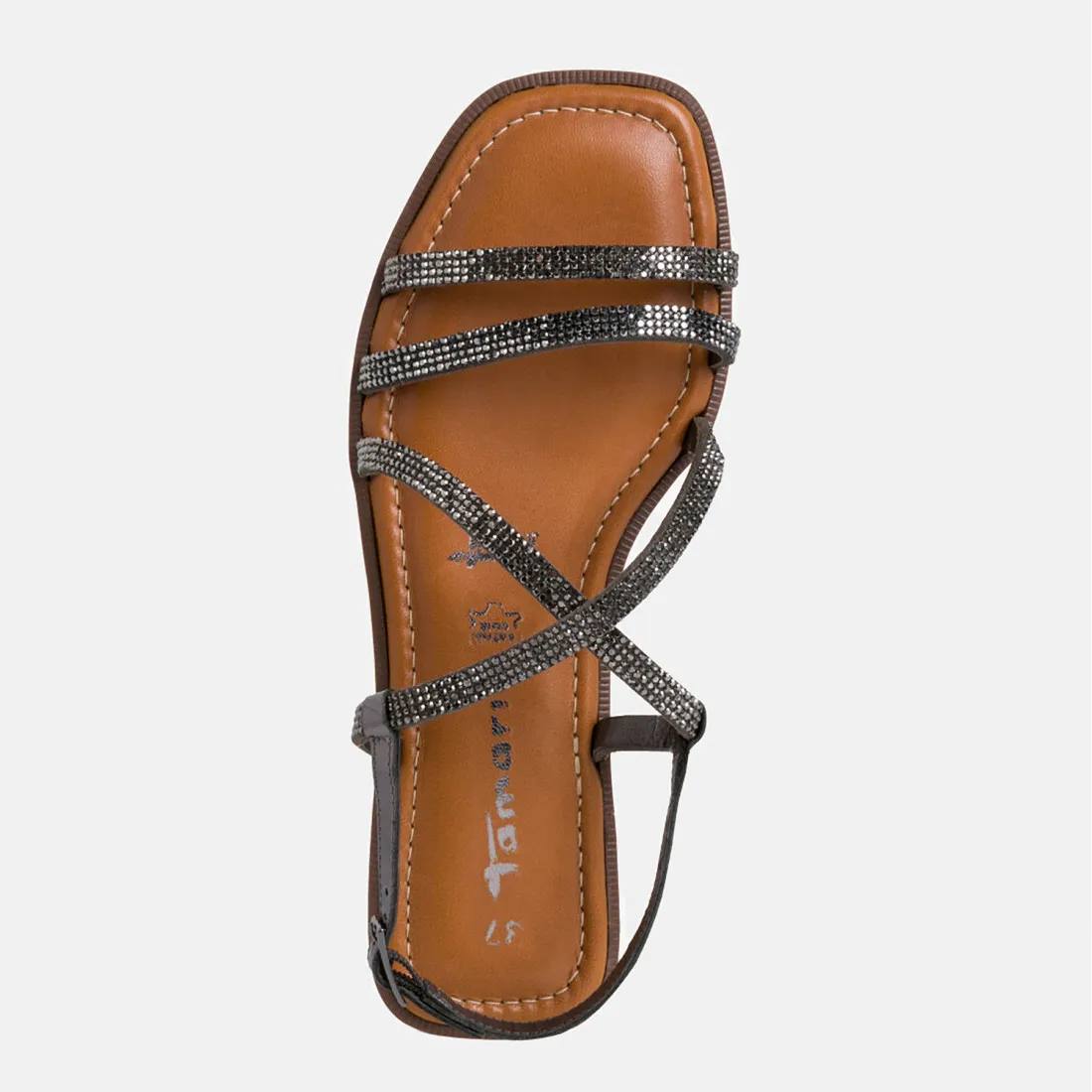 Sandalo da donna Tamaris argento scuro in pelle e strass