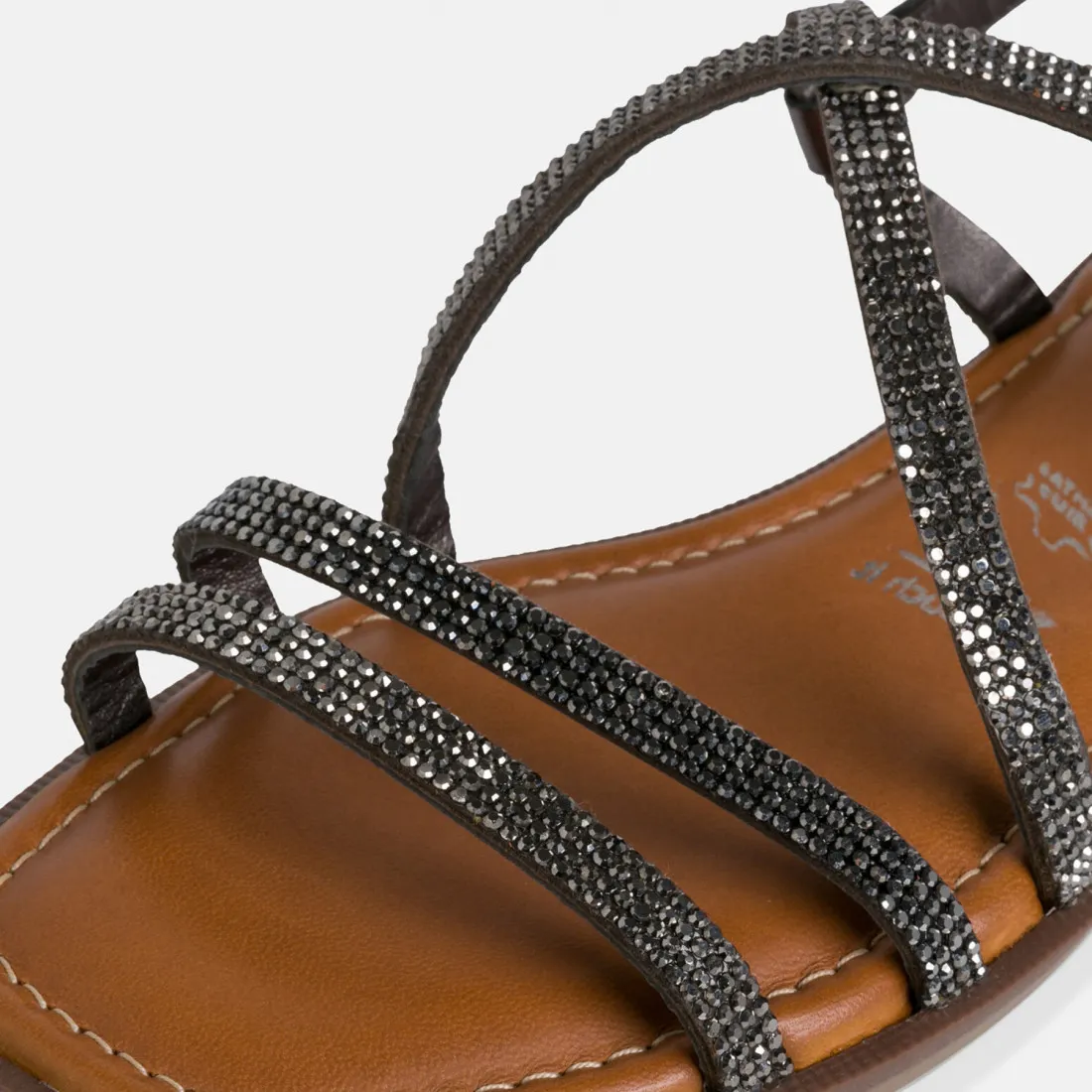 Sandalo da donna Tamaris argento scuro in pelle e strass