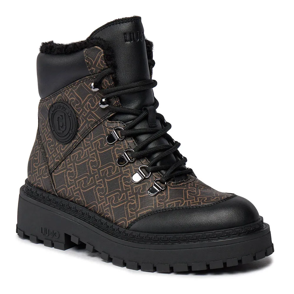 Scarpe Donna LIU JO Rumi 09 Anfibi Imbottiti stampa Monogram Marrone