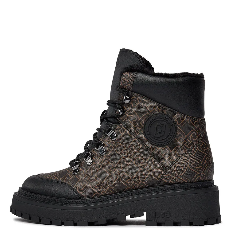 Scarpe Donna LIU JO Rumi 09 Anfibi Imbottiti stampa Monogram Marrone