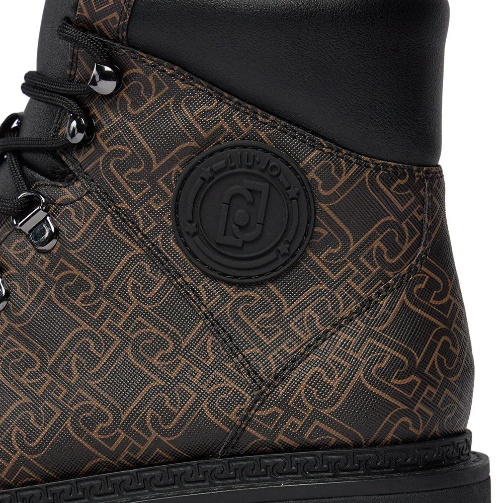 Scarpe Donna LIU JO Rumi 09 Anfibi Imbottiti stampa Monogram Marrone