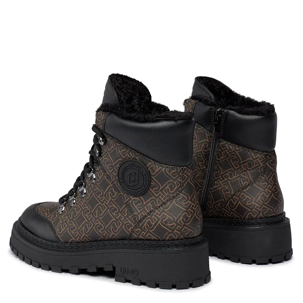 Scarpe Donna LIU JO Rumi 09 Anfibi Imbottiti stampa Monogram Marrone