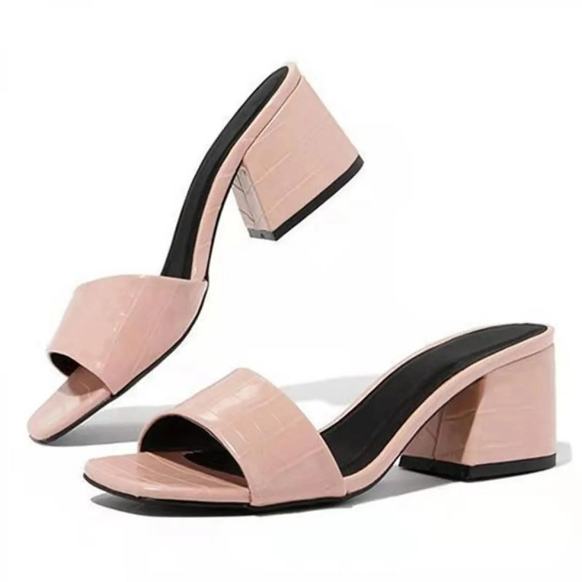 Sconti pantofole da donna scarpe da donna con tacco alto alla moda 2022 ciabatte estive con tacco quadrato per donne scarpe tagl