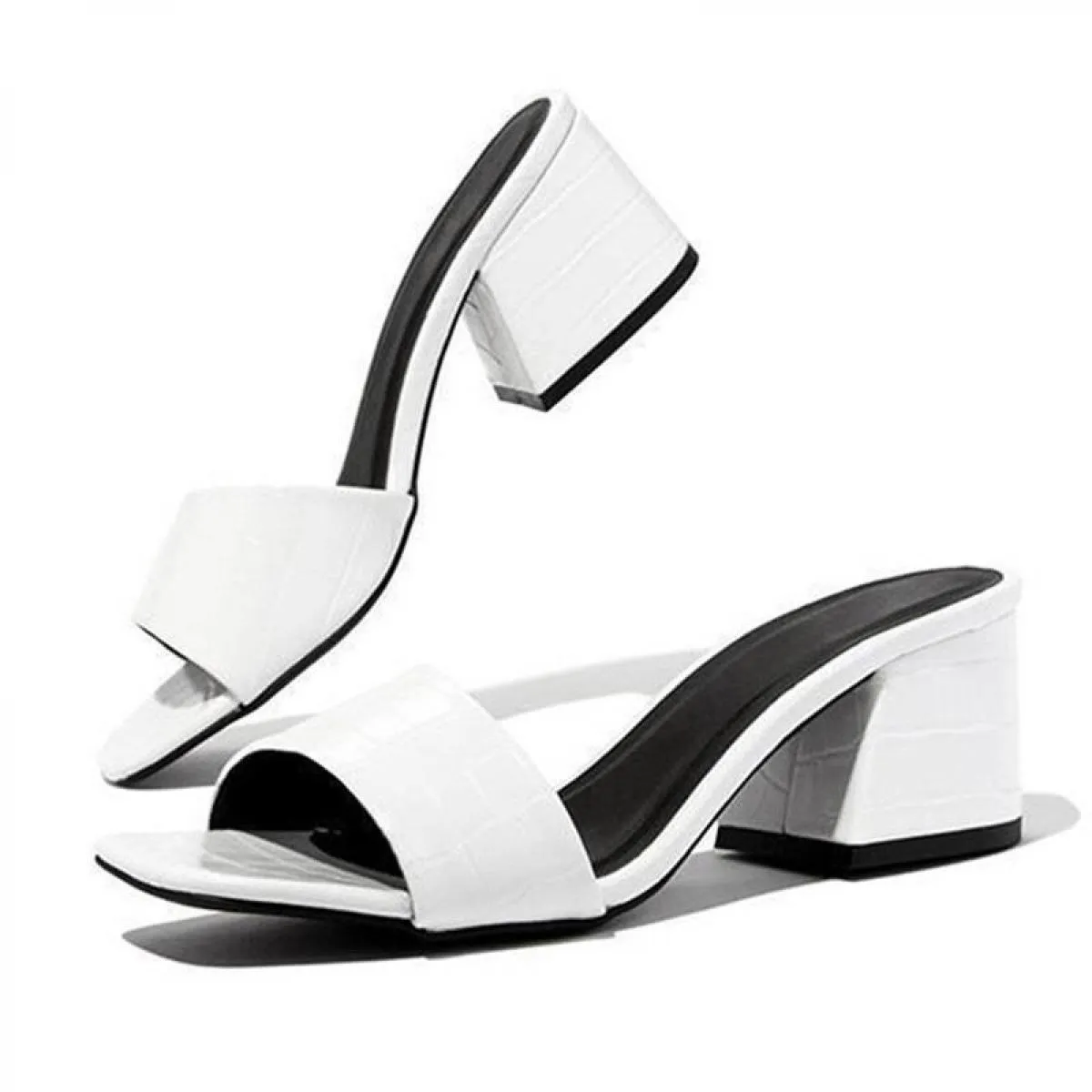 Sconti pantofole da donna scarpe da donna con tacco alto alla moda 2022 ciabatte estive con tacco quadrato per donne scarpe tagl