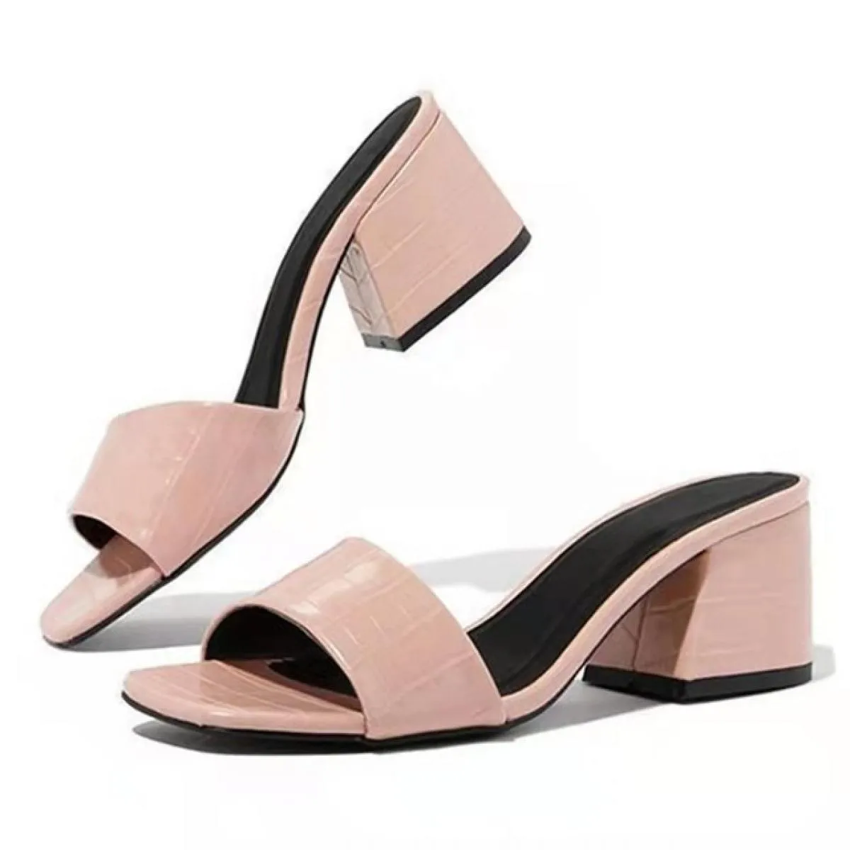Sconti pantofole da donna scarpe da donna con tacco alto alla moda 2022 ciabatte estive con tacco quadrato per donne scarpe tagl