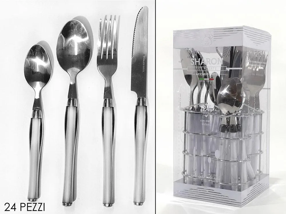 Servizio posate 24 pezzi bianco in acciaio inox