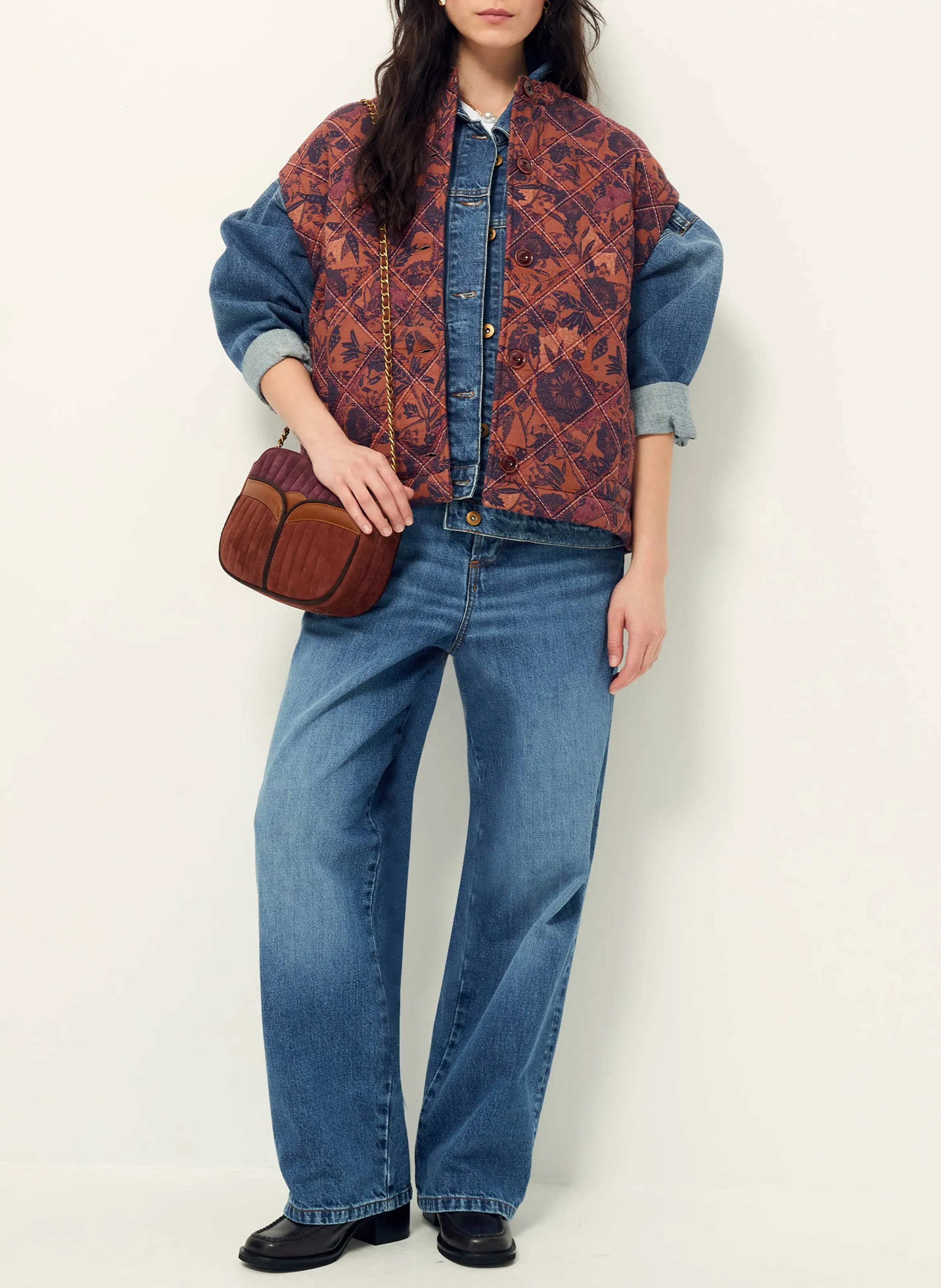  SESSUN   MONTEFIELDS - Gilet senza maniche stampato in cotone | Marrone