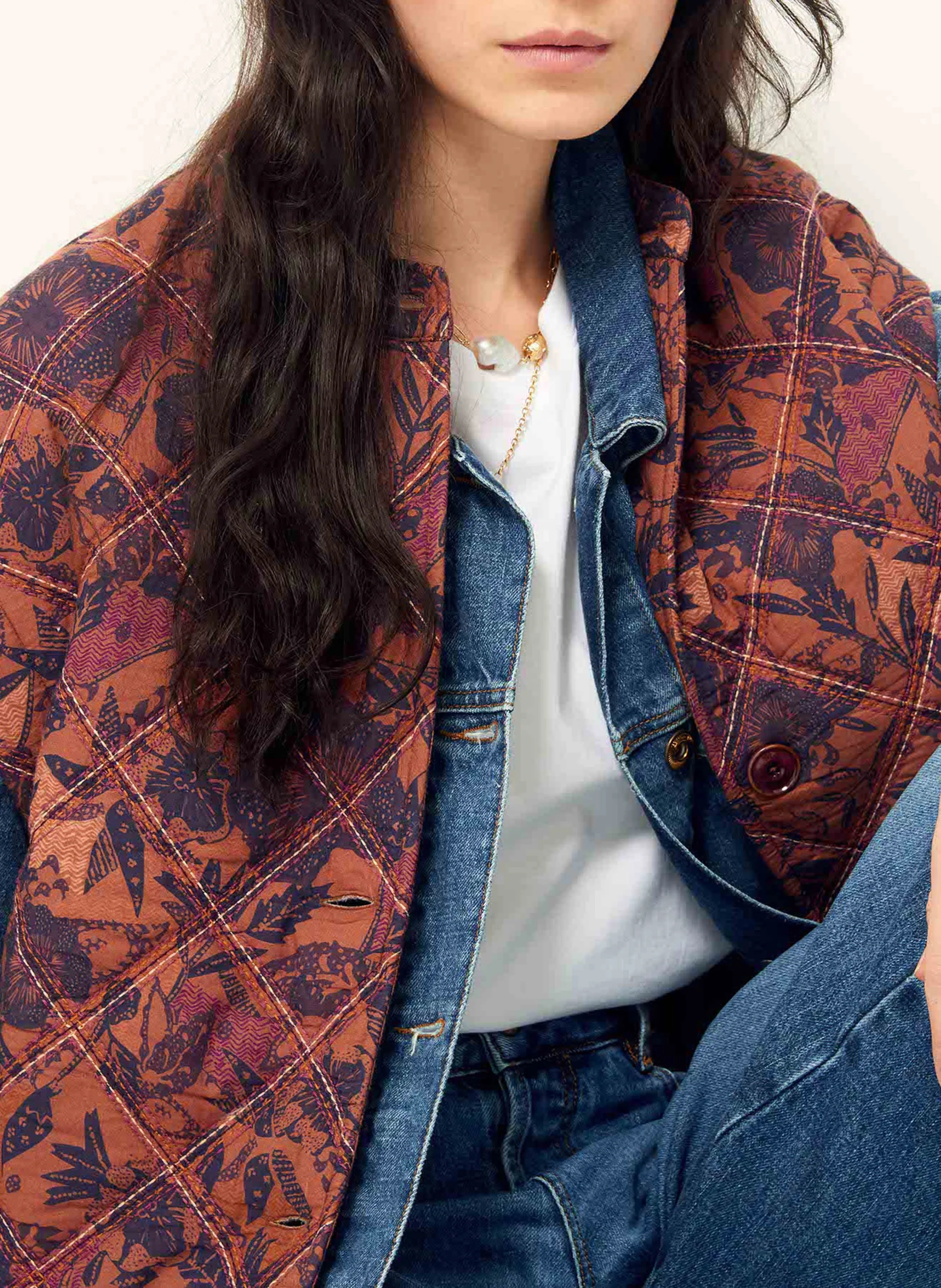  SESSUN   MONTEFIELDS - Gilet senza maniche stampato in cotone | Marrone