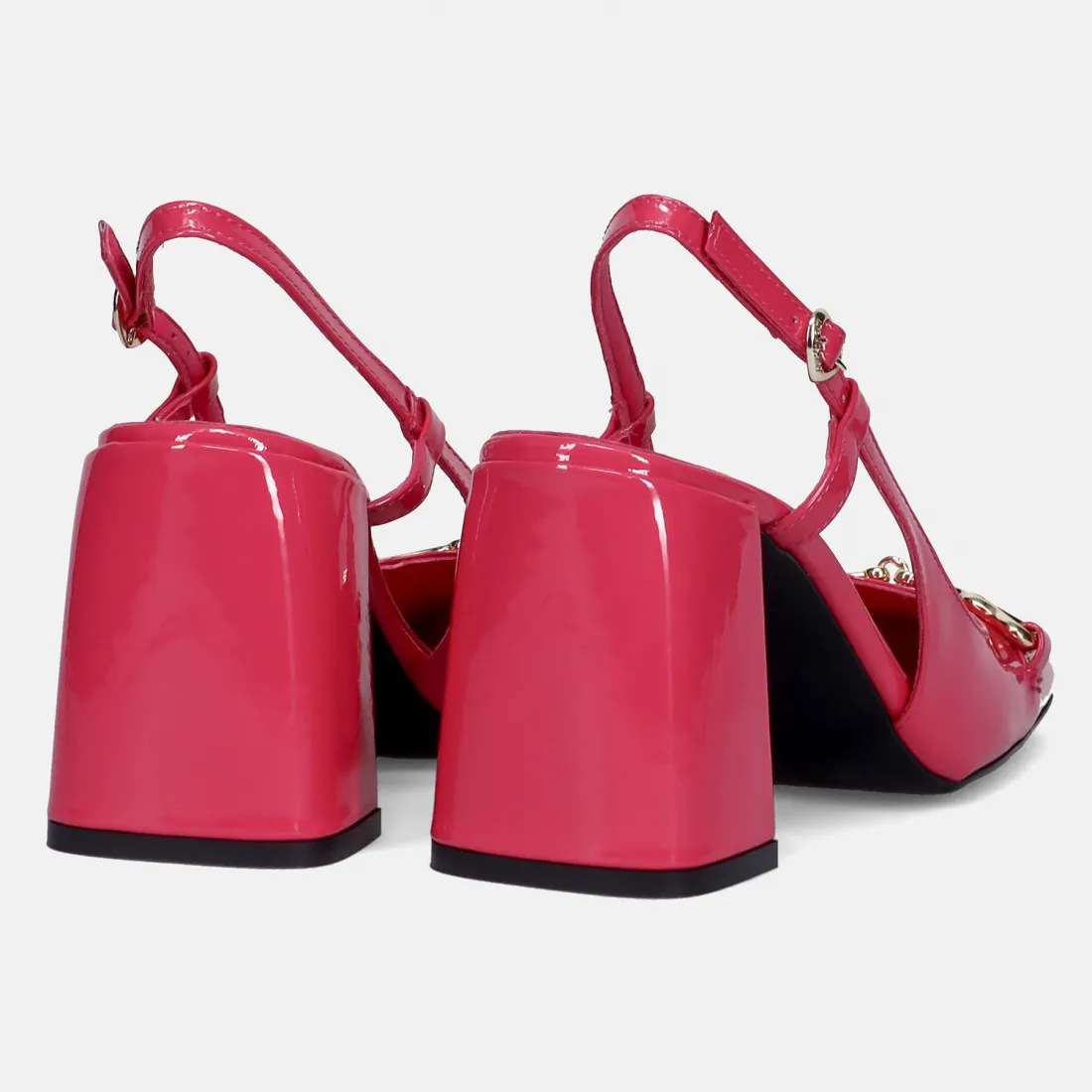 Slingback Love Moschino fucsia in vernice con tacco alto e punta quadra