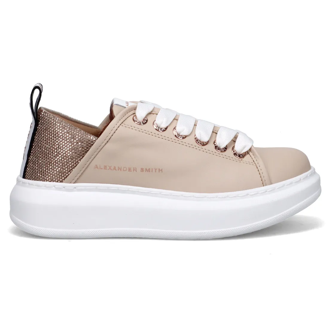 Sneaker Alexander Smith Wembley in pelle beige e glitter bronzo