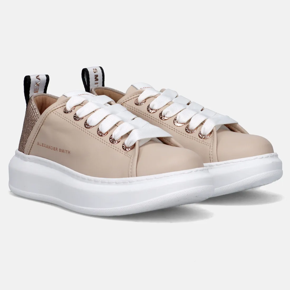 Sneaker Alexander Smith Wembley in pelle beige e glitter bronzo