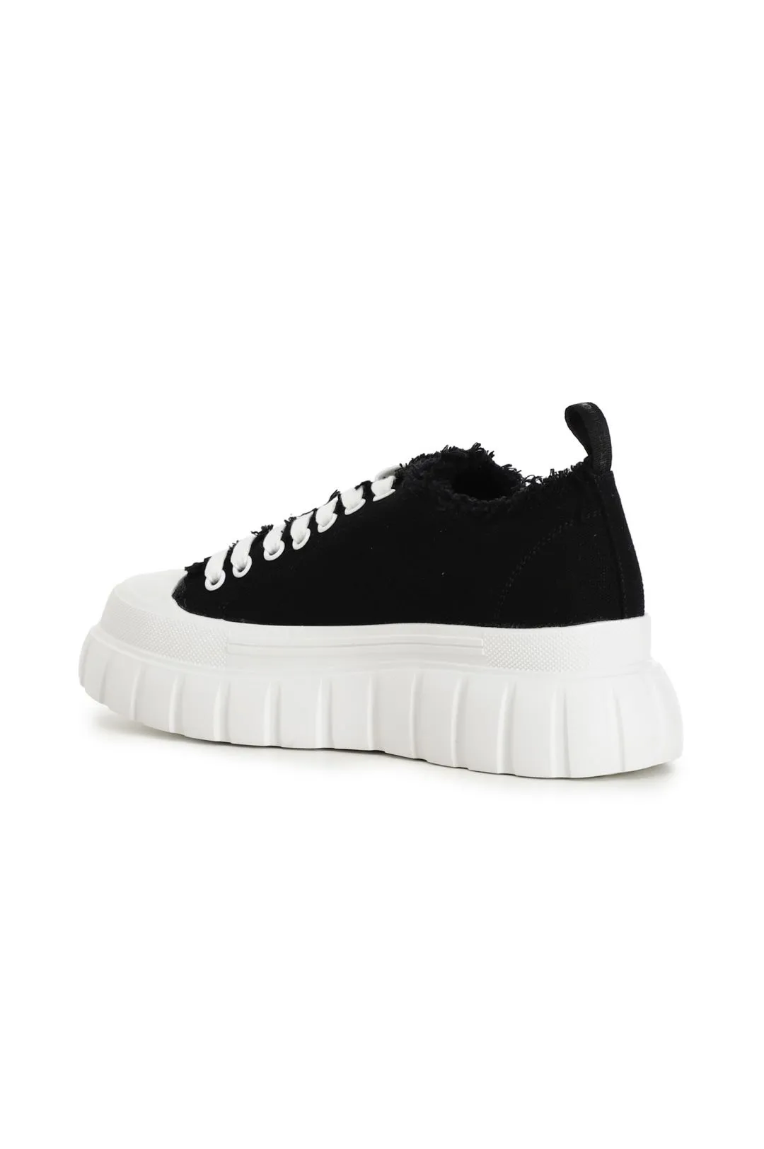 sneakers allacciate in tessuto sfrangiato nero