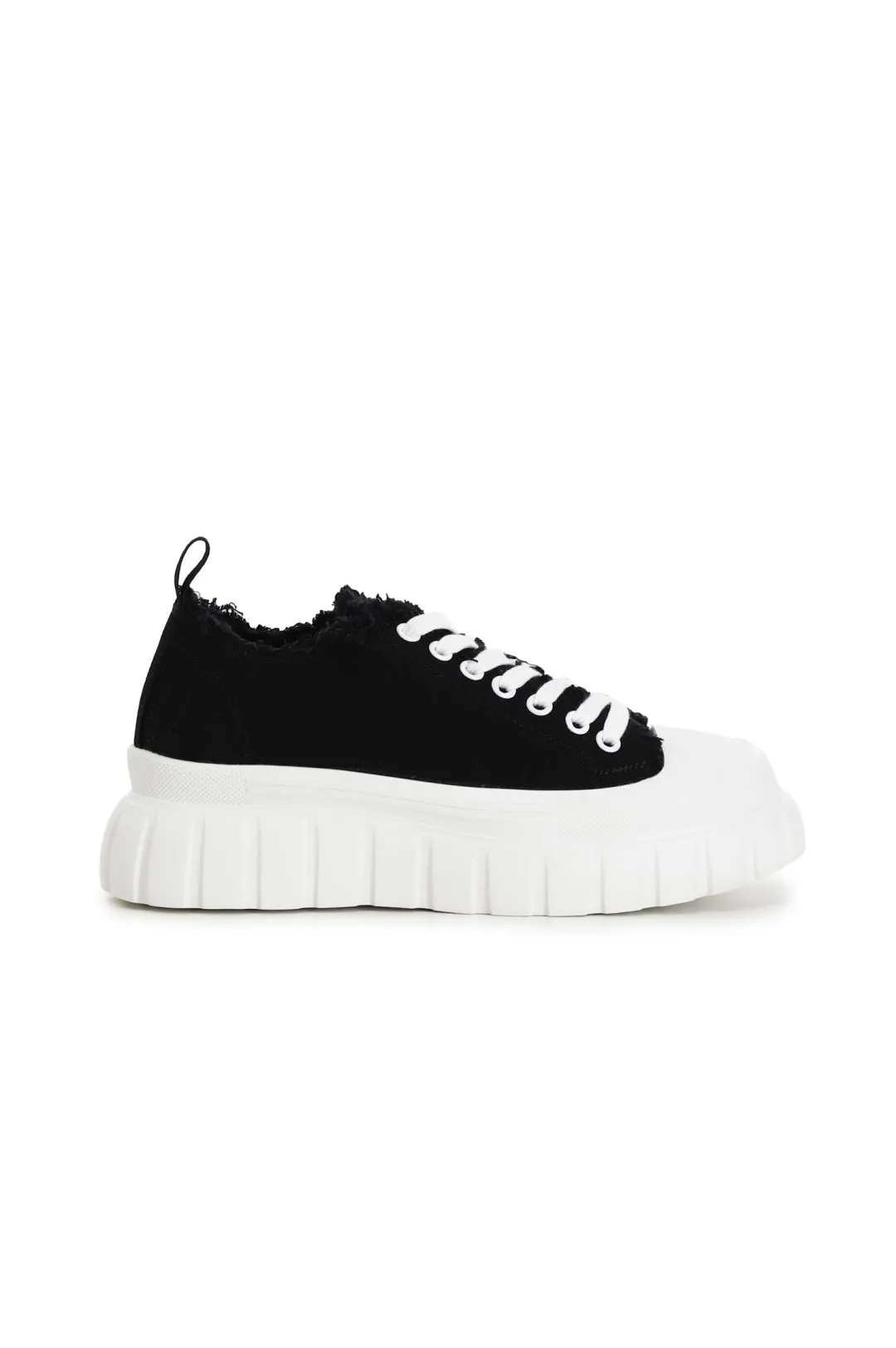 sneakers allacciate in tessuto sfrangiato nero
