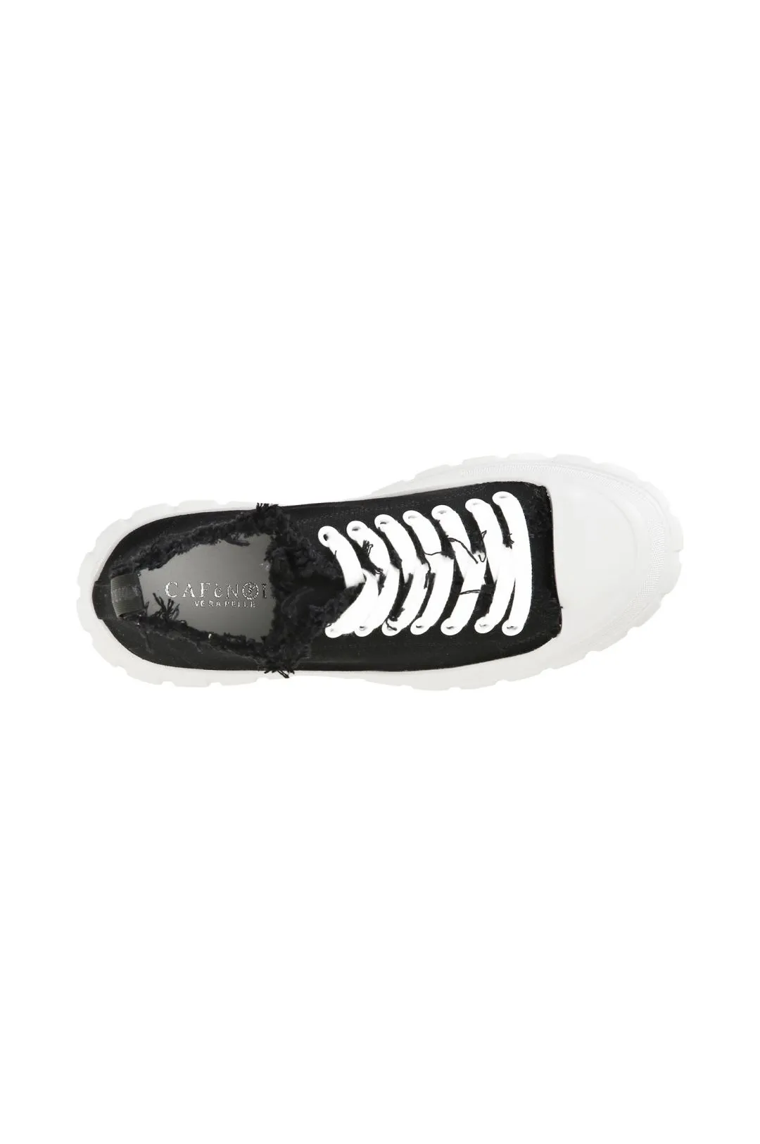 sneakers allacciate in tessuto sfrangiato nero