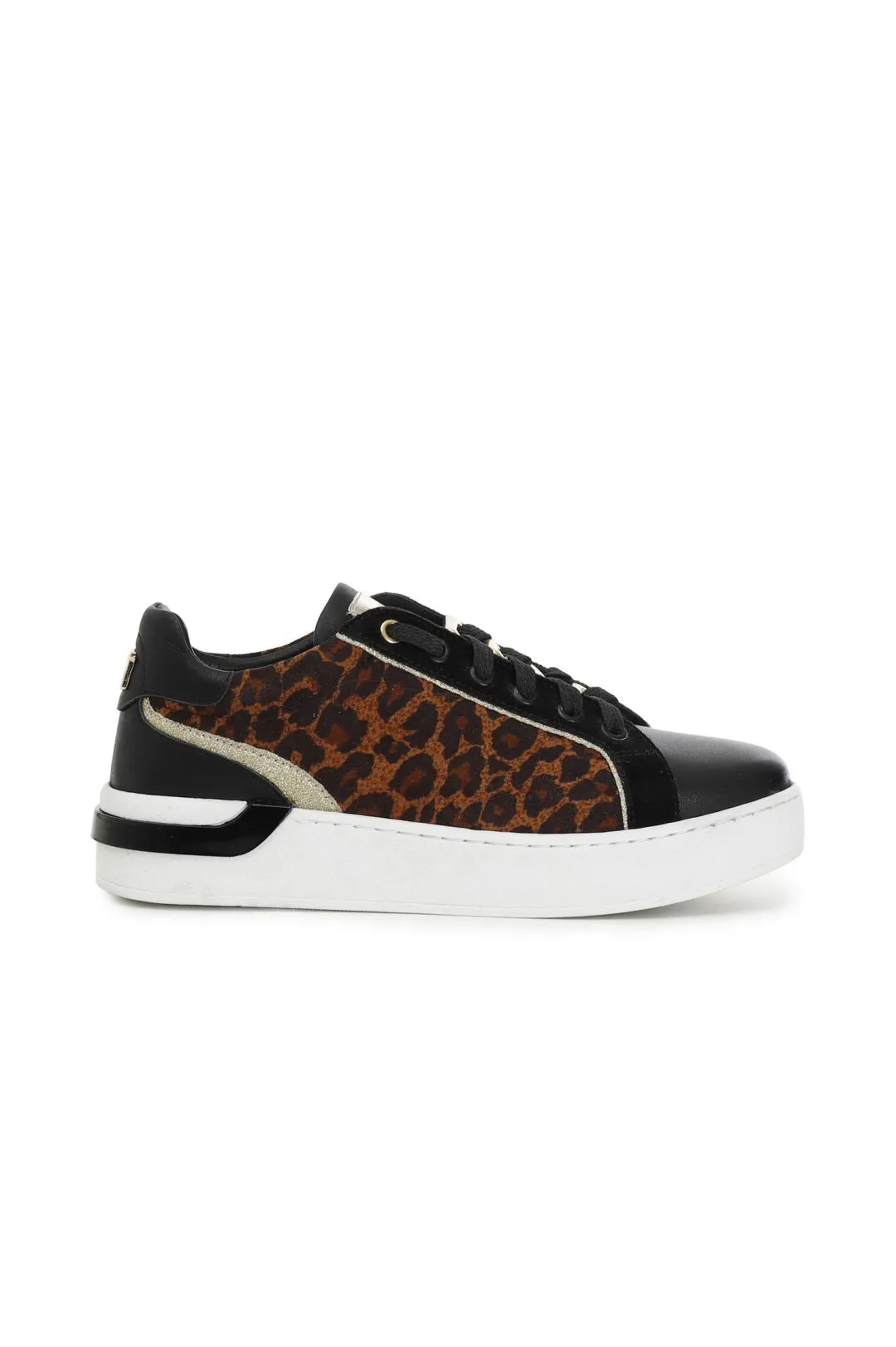 sneakers in pelle animalier con catena decorativa
