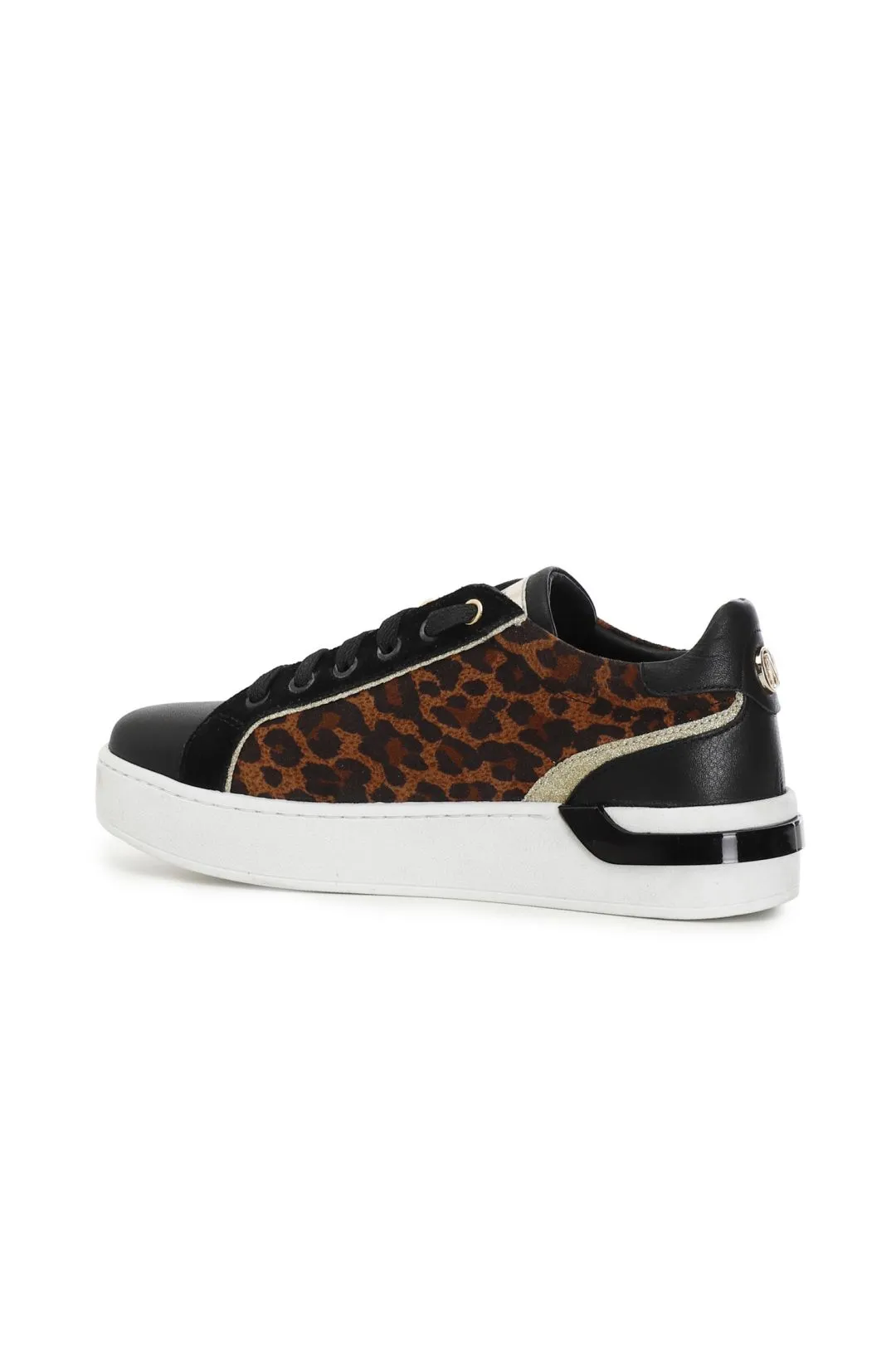 sneakers in pelle animalier con catena decorativa