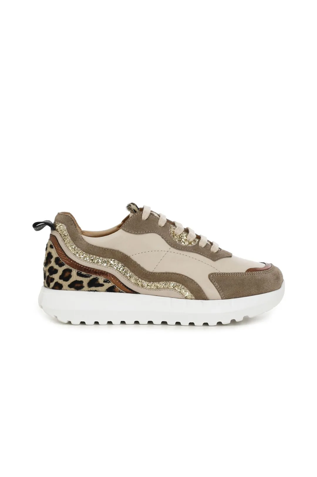 sneakers in pelle con motivo onde multimateriale