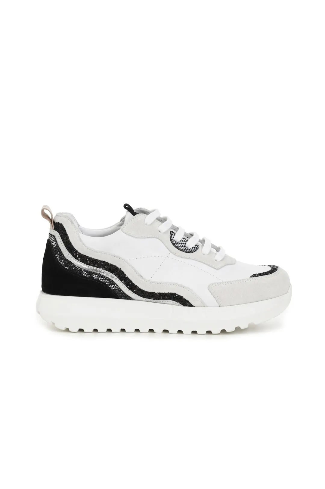 sneakers in pelle con motivo onde multimateriale