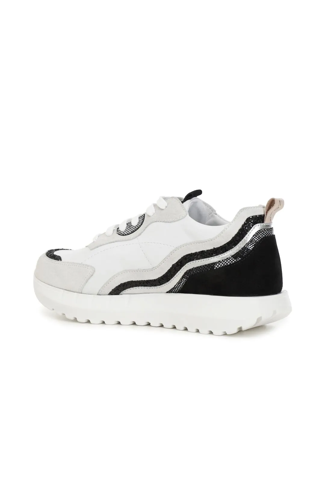 sneakers in pelle con motivo onde multimateriale