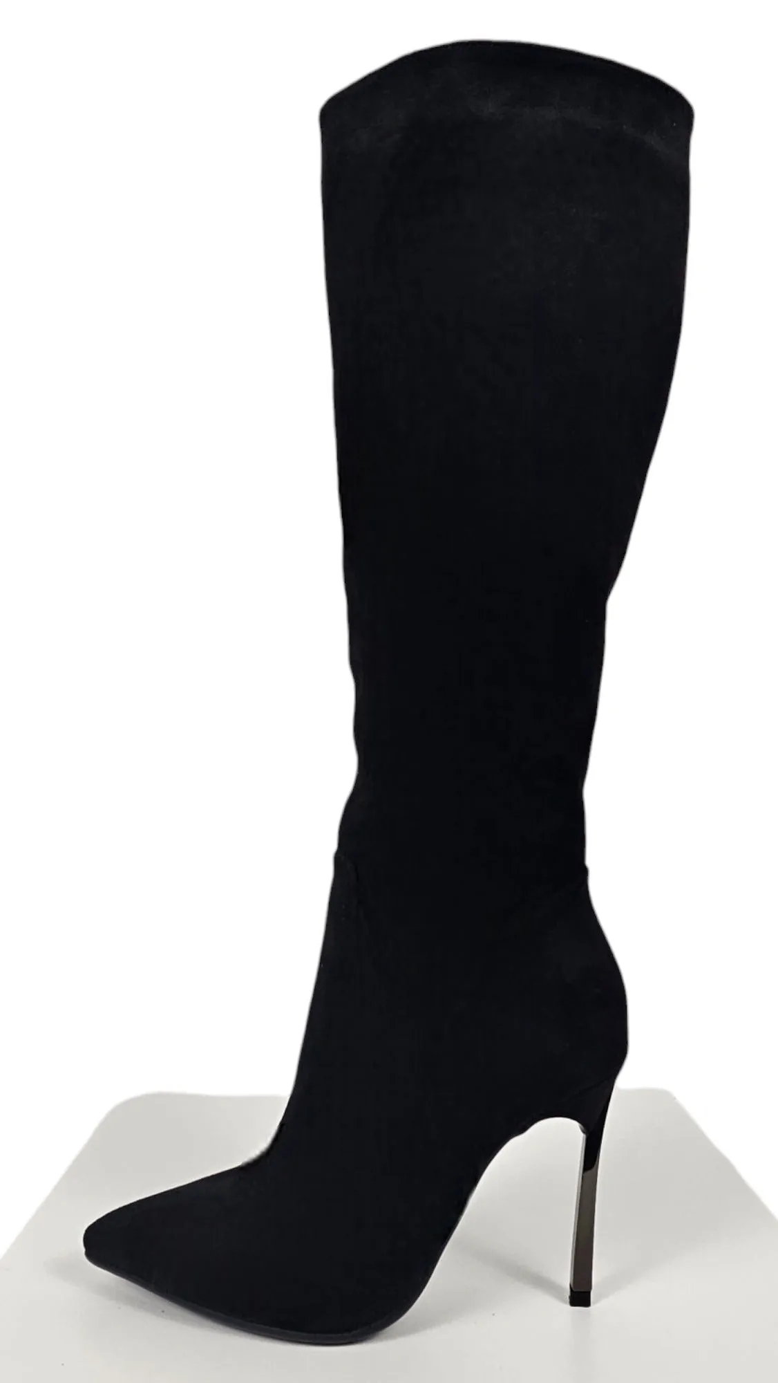 Stivale tacco nero scamosciato