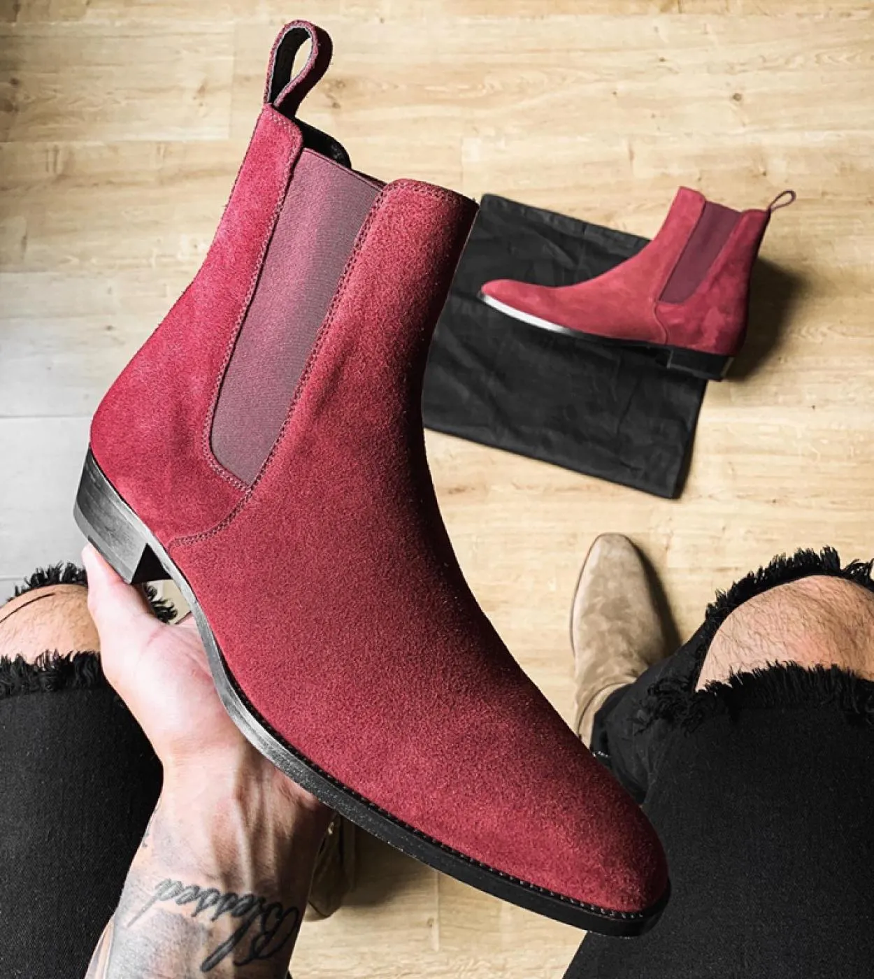 Stivali Chelsea in pelle rossa da uomo fatti a mano Stivali Chelsea rossi da uomo Vestito da uomo nuovo