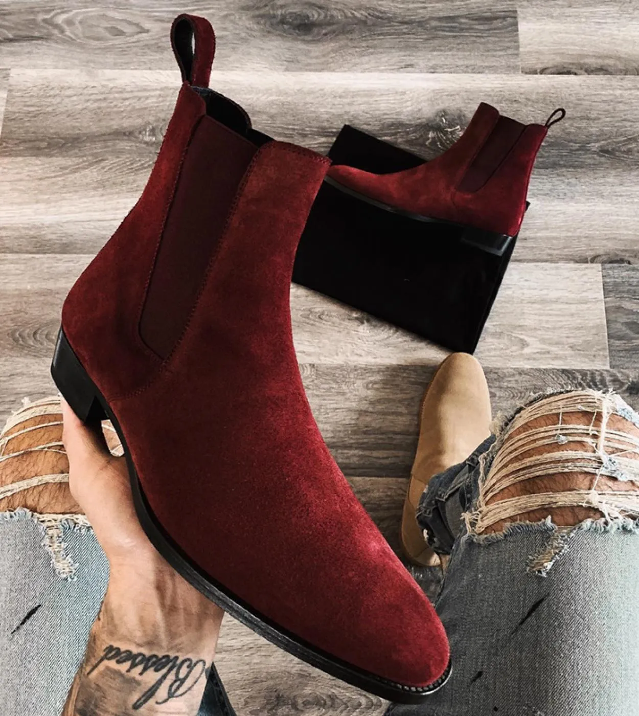 Stivali Chelsea in pelle rossa da uomo fatti a mano Stivali Chelsea rossi da uomo Vestito da uomo nuovo