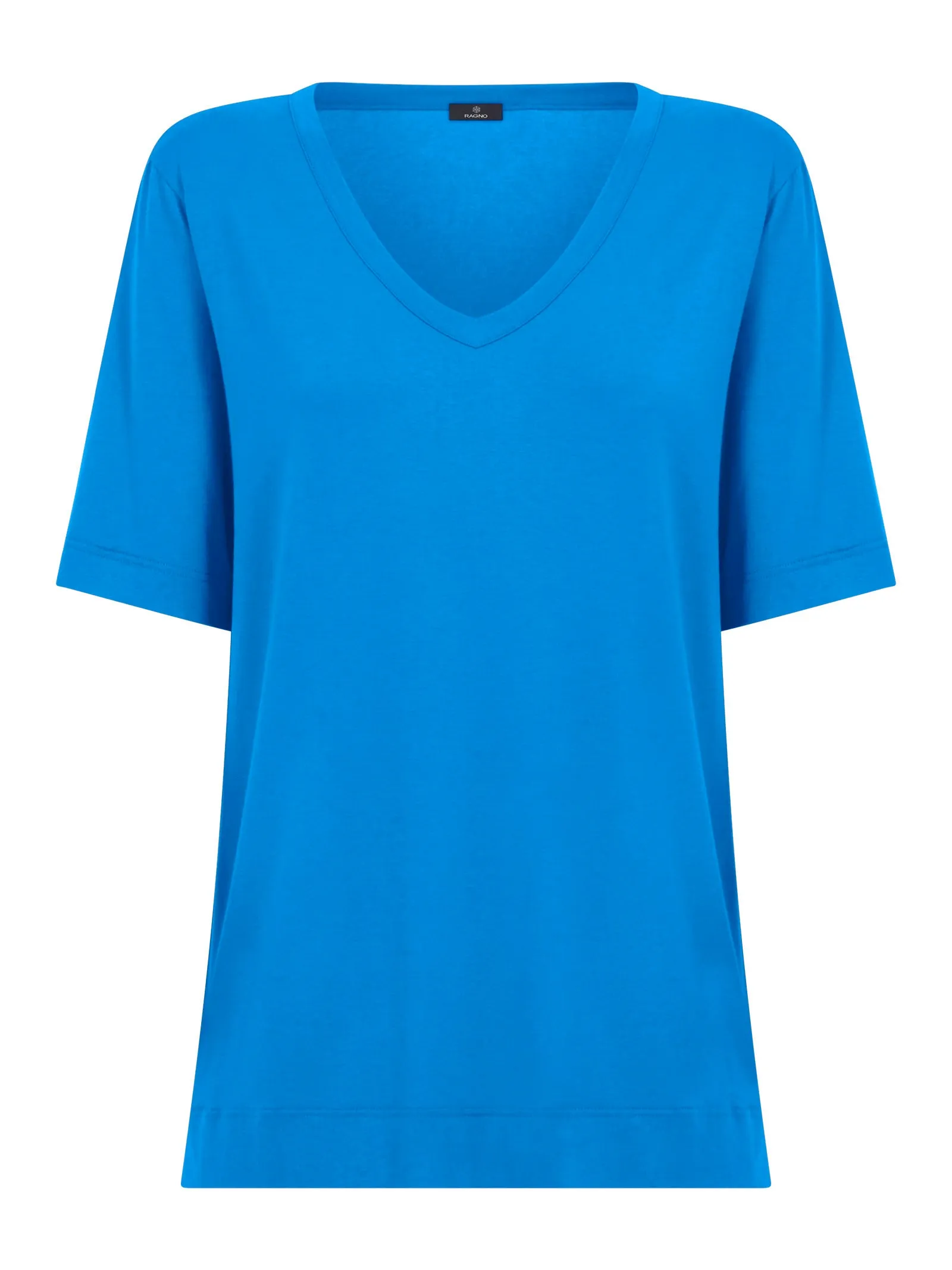 T-Shirt con Scollo a V in misto viscosa - Ibiza Blue
