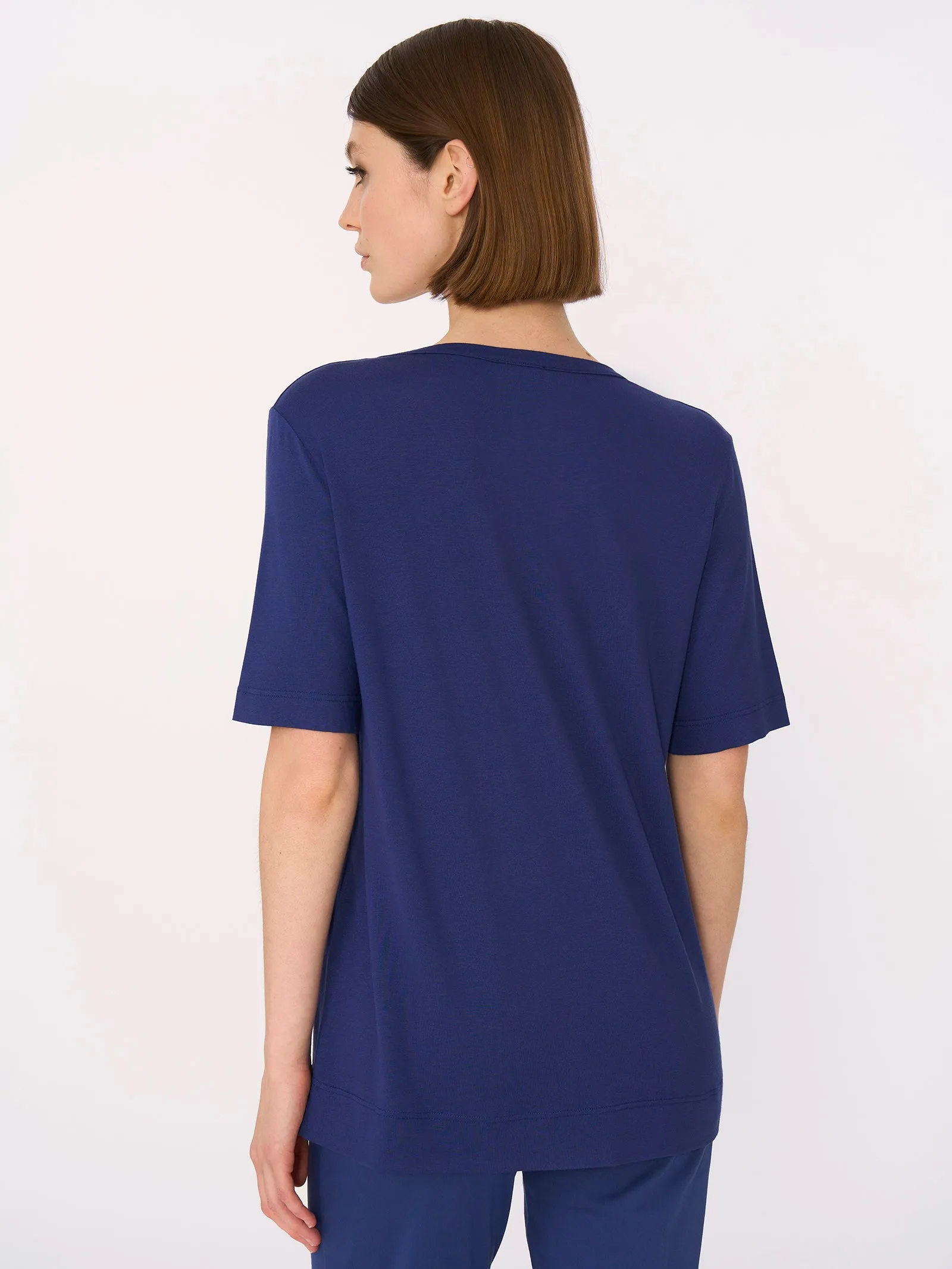 T-Shirt con Scollo a V in misto viscosa - Ibiza Blue