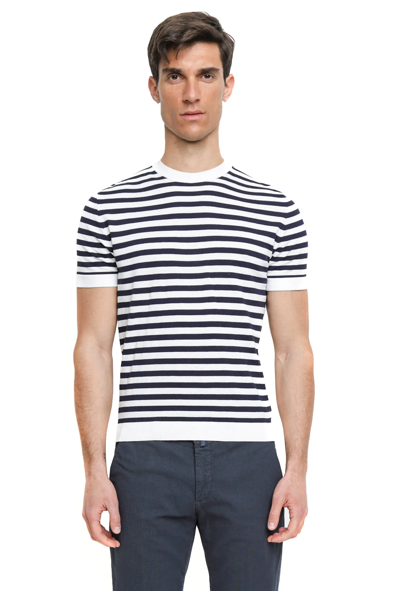T-shirt tricot in cotone a righe