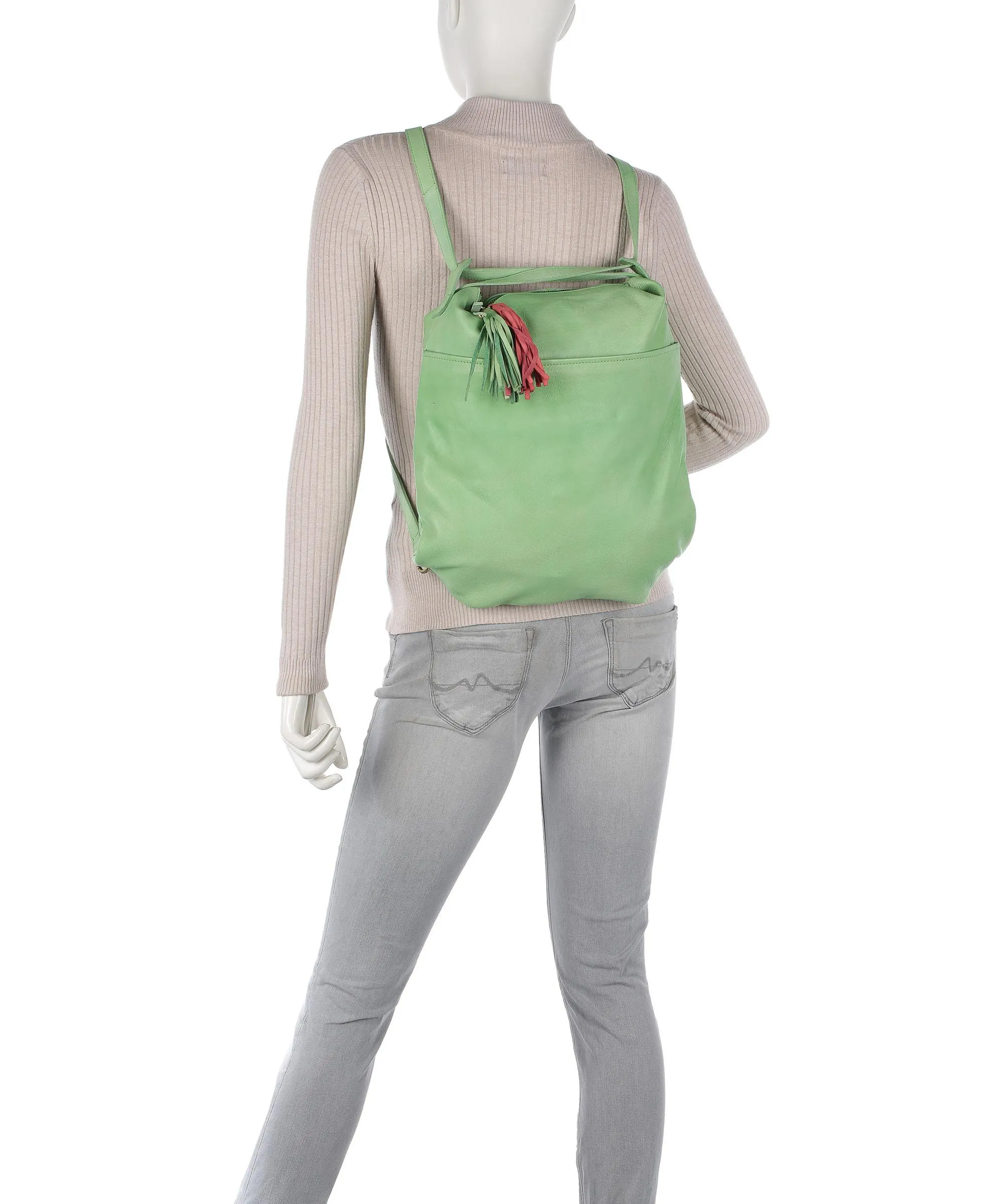  Taschendieb Wien Kohlmarkt 3 Borsa a zainetto pelle di vacchetta grana verde chiaro  