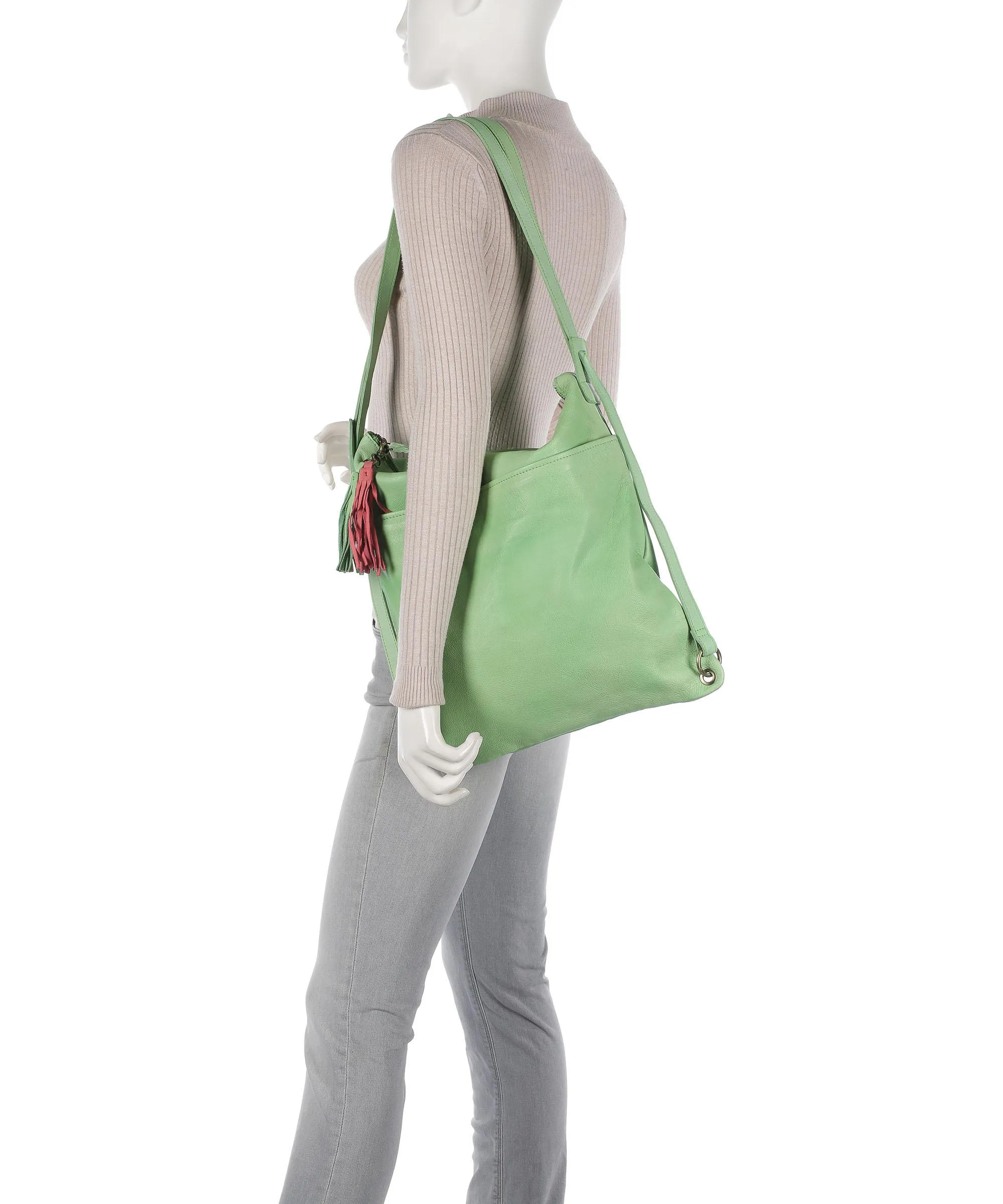  Taschendieb Wien Kohlmarkt 3 Borsa a zainetto pelle di vacchetta grana verde chiaro  