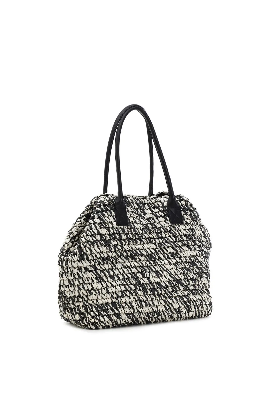 tote bag in crochet di carta bicolore nero