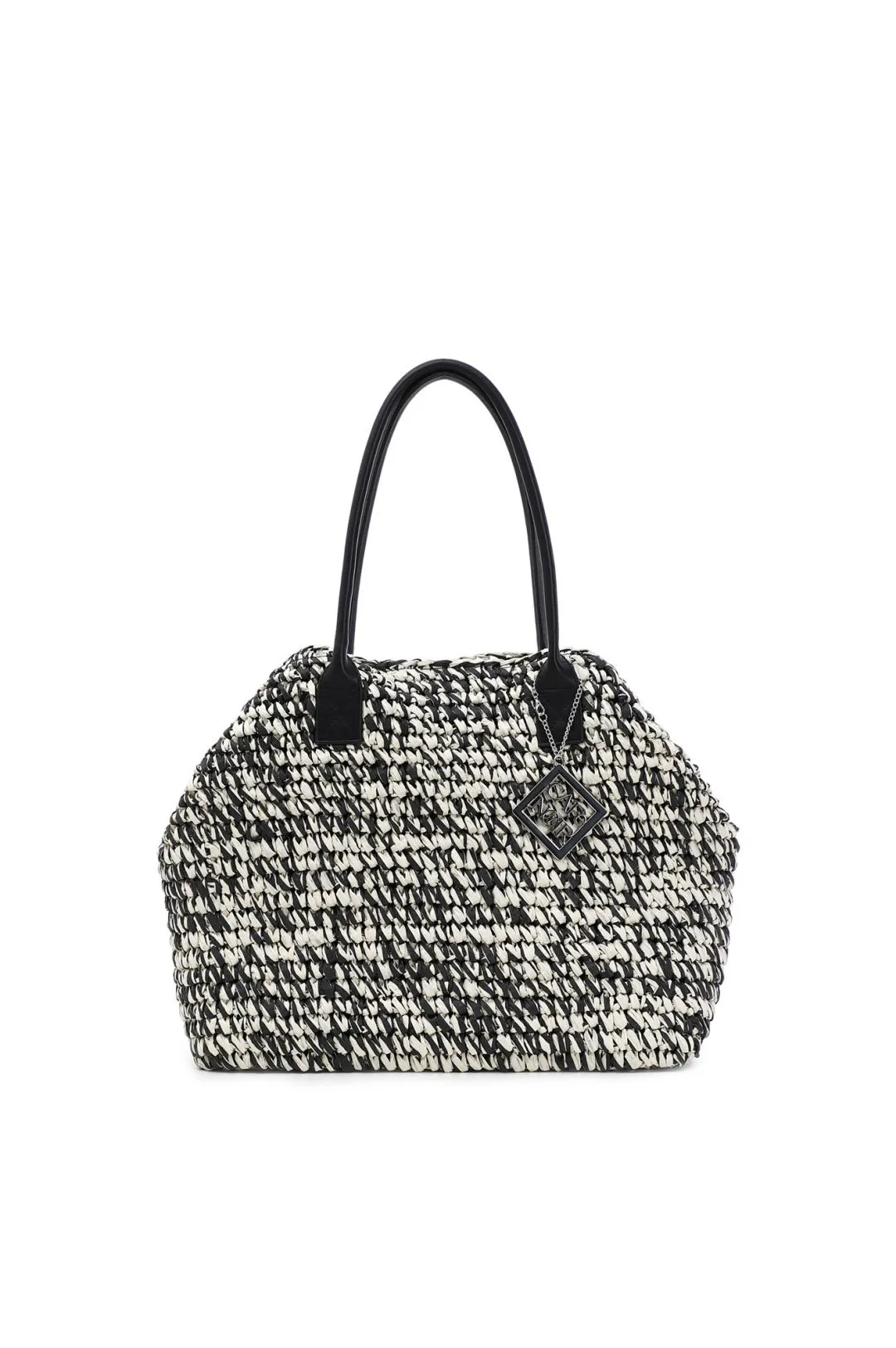 tote bag in crochet di carta bicolore nero