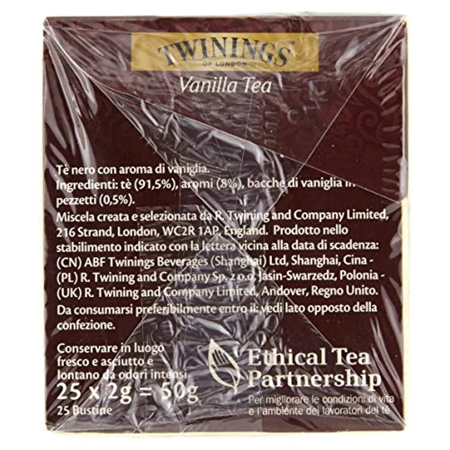 Twinings Filtri Tè Nero Gusto Sensuale della Vaniglia, 25 x 2g