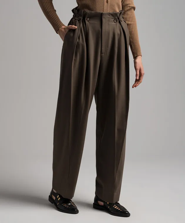 Victoria Beckham Pantaloni di lana color kaki 1124WTR005121A