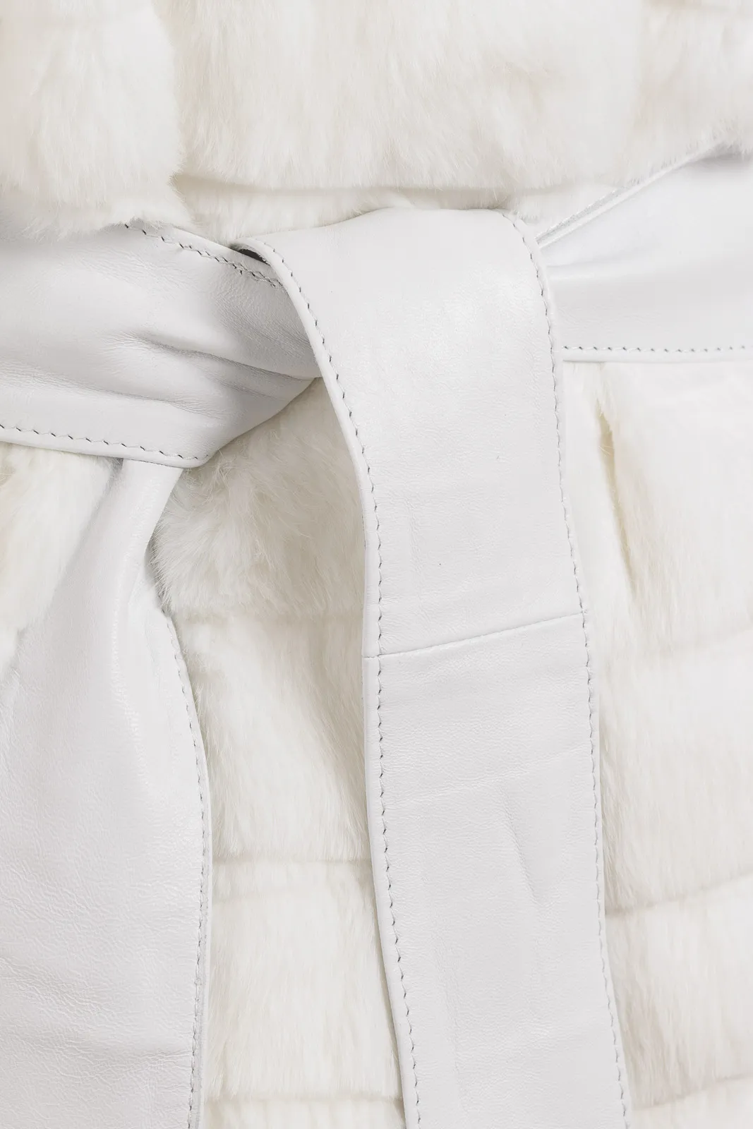 White Lapin cape with knotted leather belt