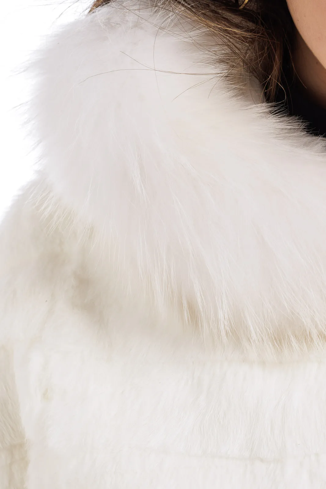 White Lapin cape with knotted leather belt