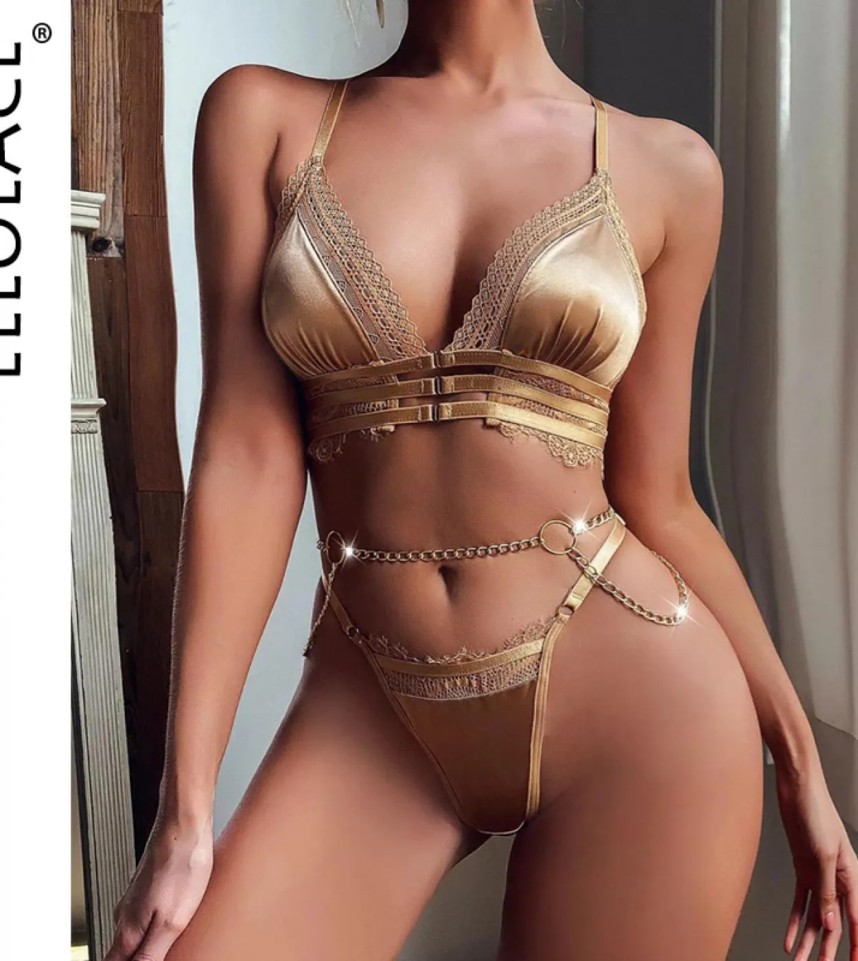 Womens Underwear Set  Garter Lingerie Set  Underwear Chain Set   Lingerie