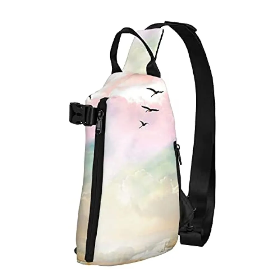 WOWBED Erba e uccelli volanti Borsa a tracolla stampata Zaino multiuso per viaggi escursionismo sport all’aria aperta, nero, Tag